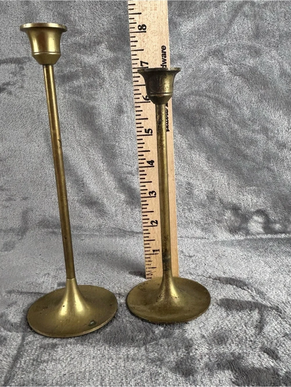 VTG Solid Brass Taper Candlestick Holders Set of 3 Graduated Gold‎ Patina Taiwan